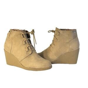 Style & Co Women’s Boots Size 10 Desert Tan Faux Suede Lace Up Ankle Top Wedge